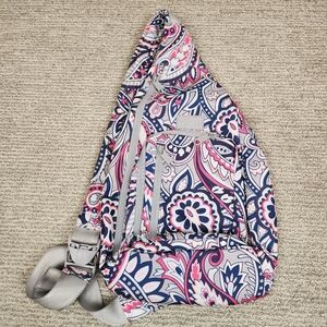 Vera Bradley Reactive Sling Bag Backpack Paisley Gray Pink Blue Travel Purse
